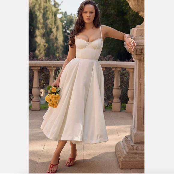 HOUSE OF‎ CB size XS A-C Mademoiselle White Tulle Midi Dress NWOT - Picture 1 of 15